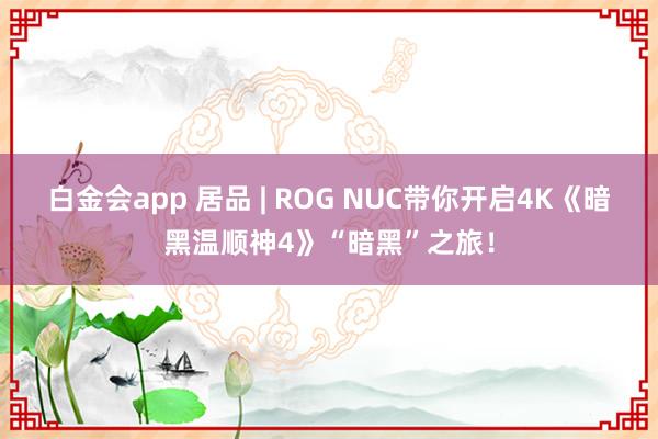 白金会app 居品 | ROG NUC带你开启4K《暗黑温顺神4》“暗黑”之旅！