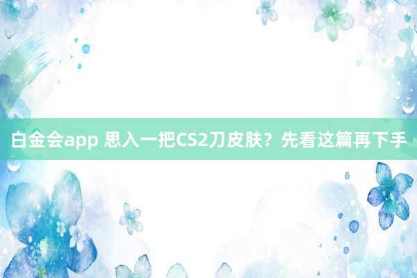 白金会app 思入一把CS2刀皮肤？先看这篇再下手