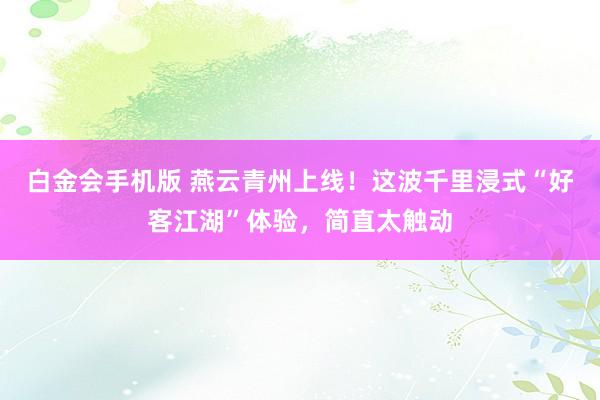 白金会手机版 燕云青州上线！这波千里浸式“好客江湖”体验，简直太触动