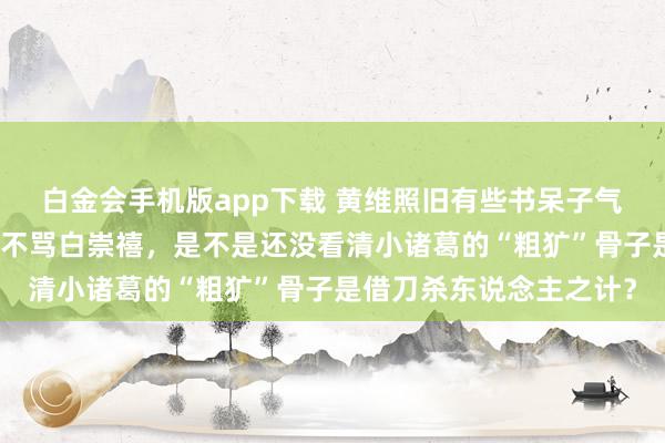 白金会手机版app下载 黄维照旧有些书呆子气：他佩服陈赓是对的，不骂白崇禧，是不是还没看清小诸葛的“粗犷”骨子是借刀杀东说念主之计？
