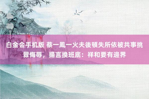 白金会手机版 蔡一鳳一火夫後頓失所依被共事挑釁侮辱，揚言換班底：祥和要有邊界